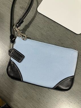 Coach Light Blue and Black Wristlet Pouch